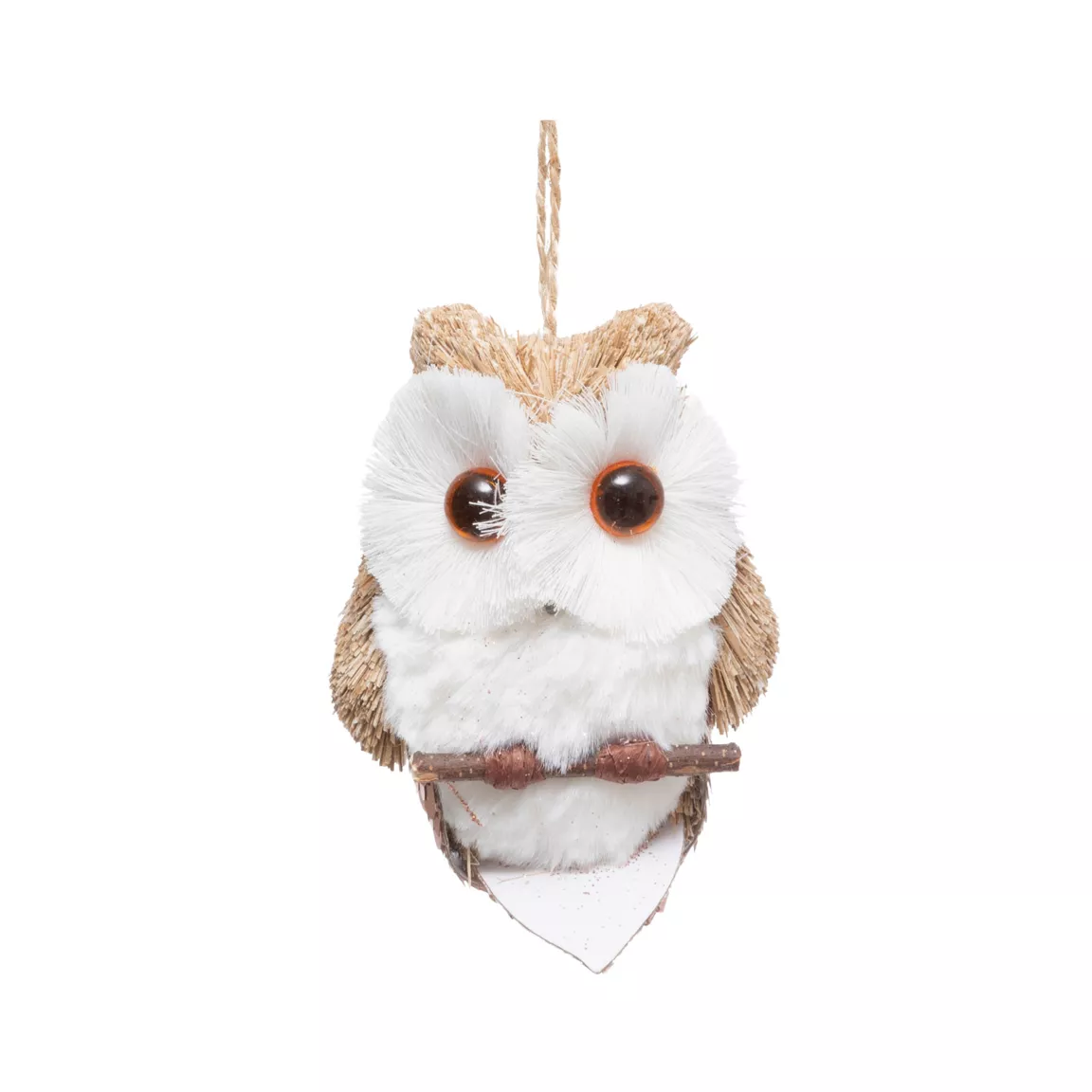 Suspension de Noël en paille (H10 cm) Hibou tendresse Blanc