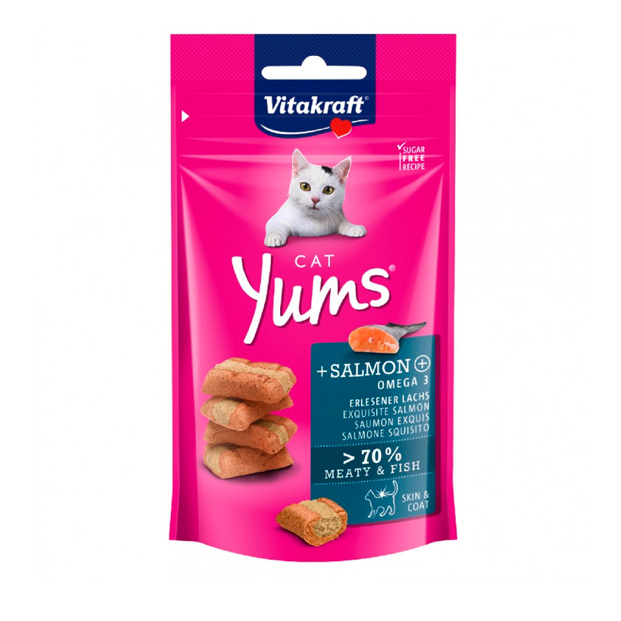 40g de petiscos de salmão Vitakraft Cat Yums para gatos
