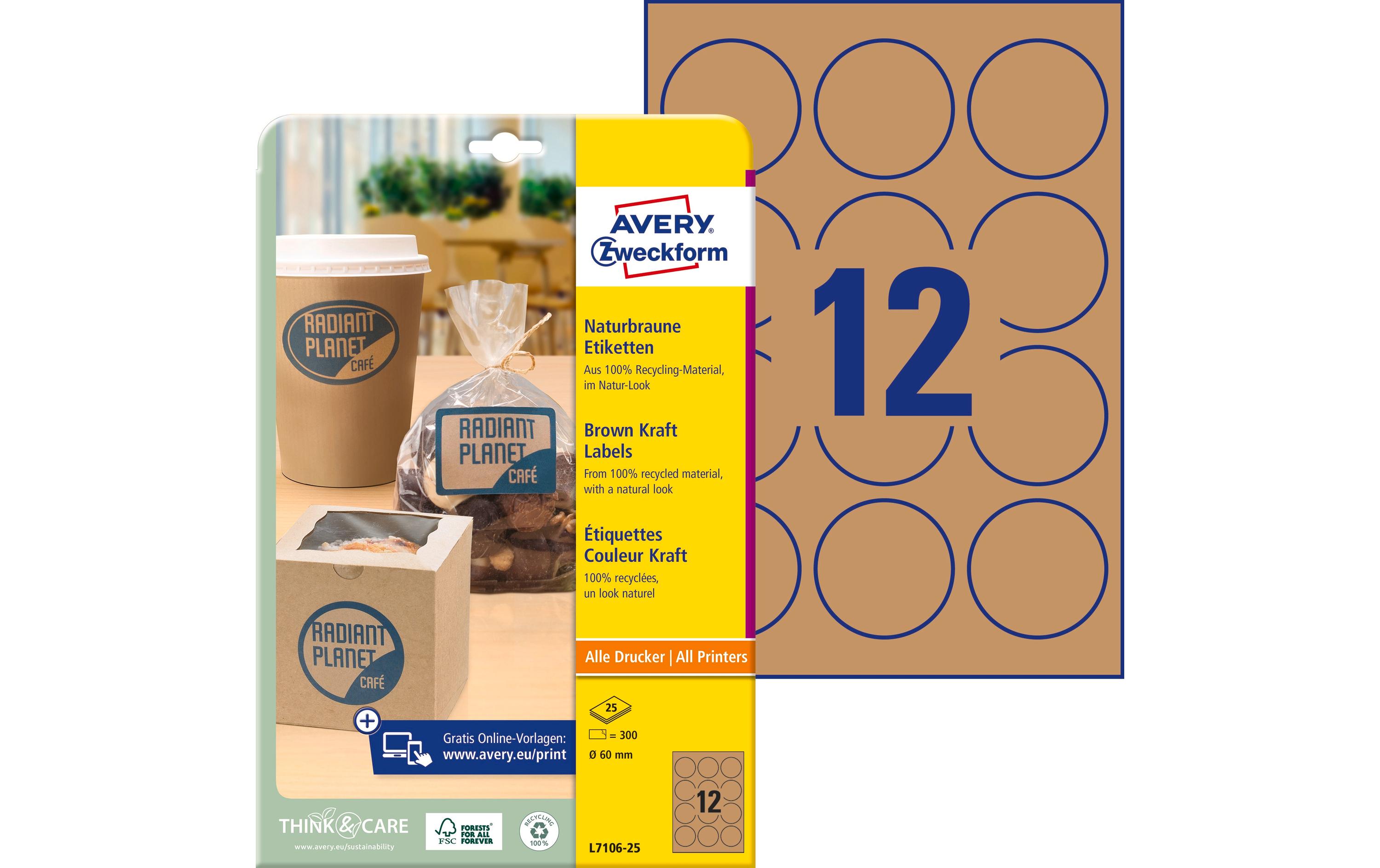 Runde Etiketten Ø 60 mm, 25 BlattNaturbraune Kraftpapier-Etiketten