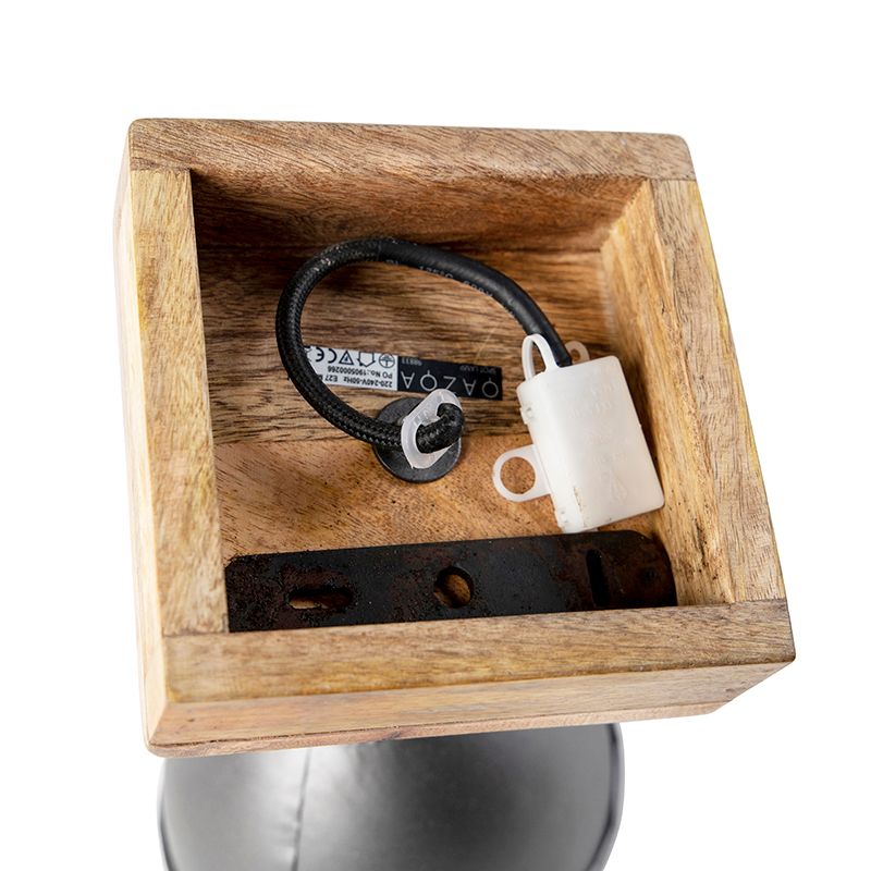 Industriële spot donkergrijs met mango hout 18 cm - Mangoes