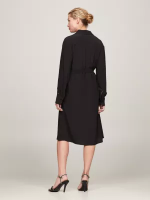 Vestido camiseiro de crepe na altura do joelho com cinto