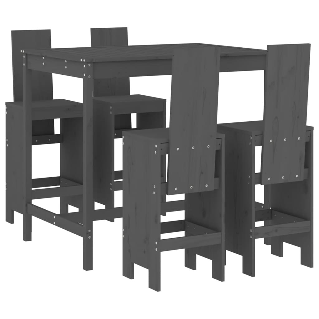 Ensemble de bar de jardin 5 pcs gris bois de pin massif