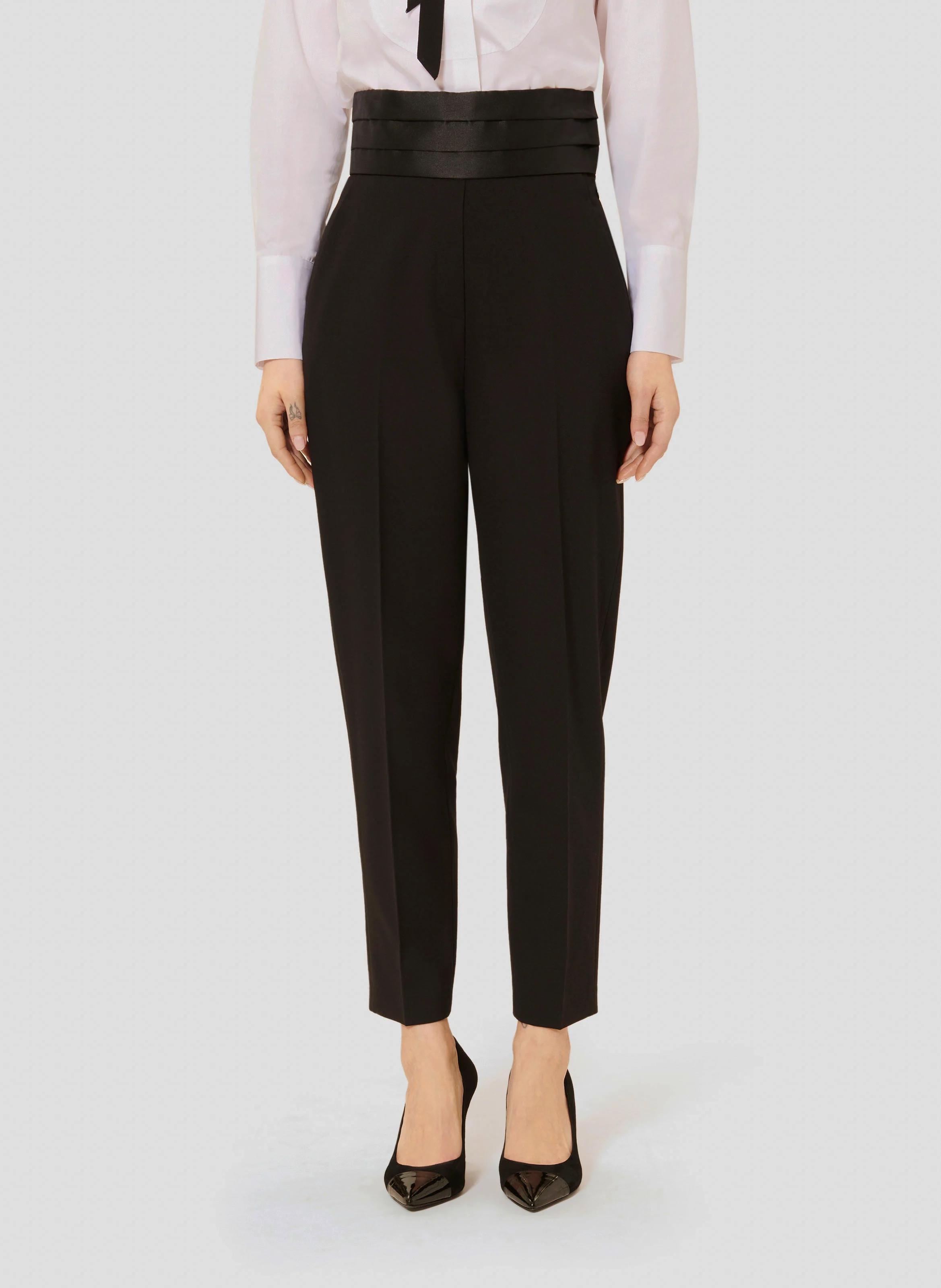 PAUL - Pantalon droit 7/8ème ceinturé| Noir