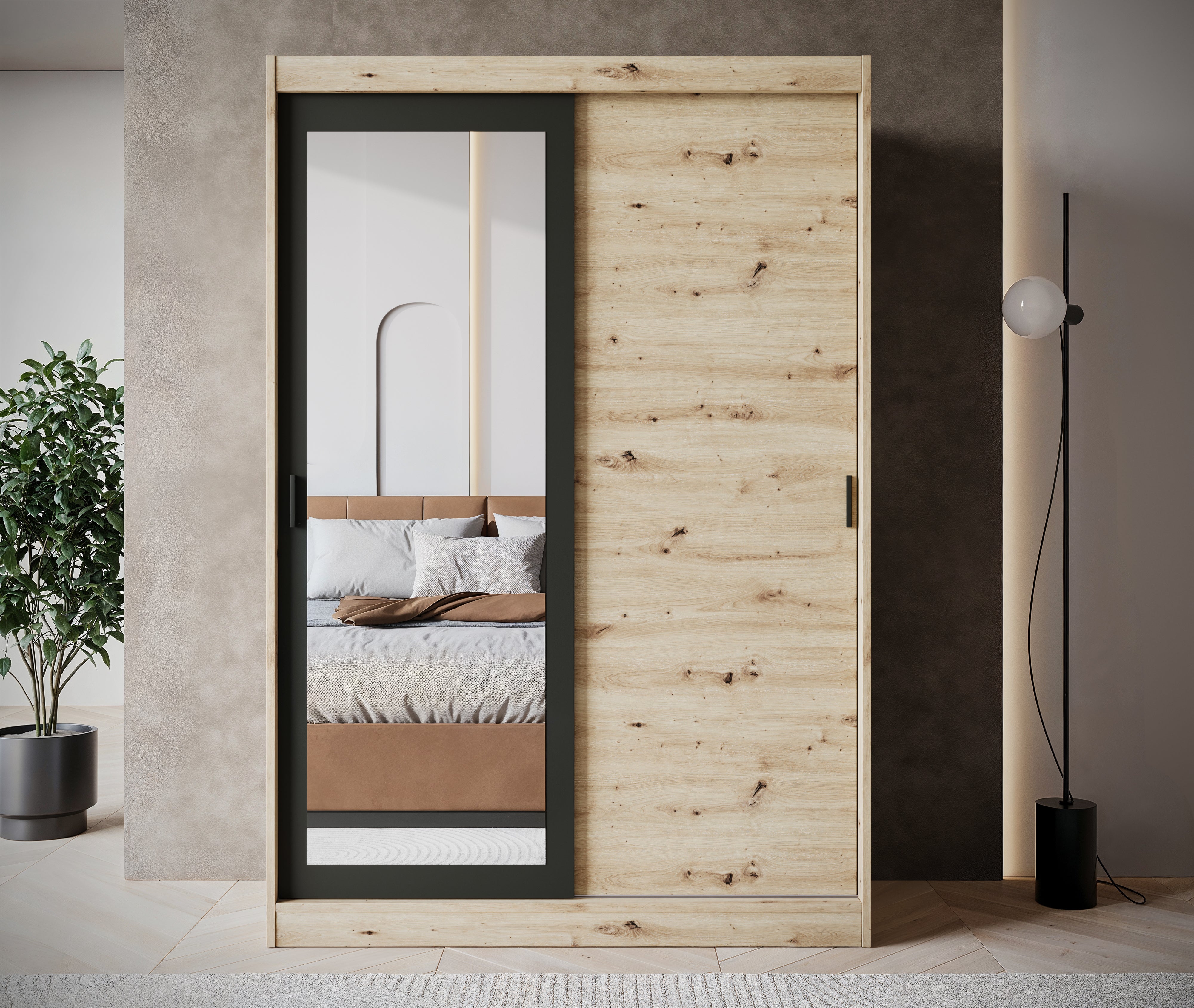 Olly - Kledingkast met schuifdeuren - Eiken - 139x61x205 cm