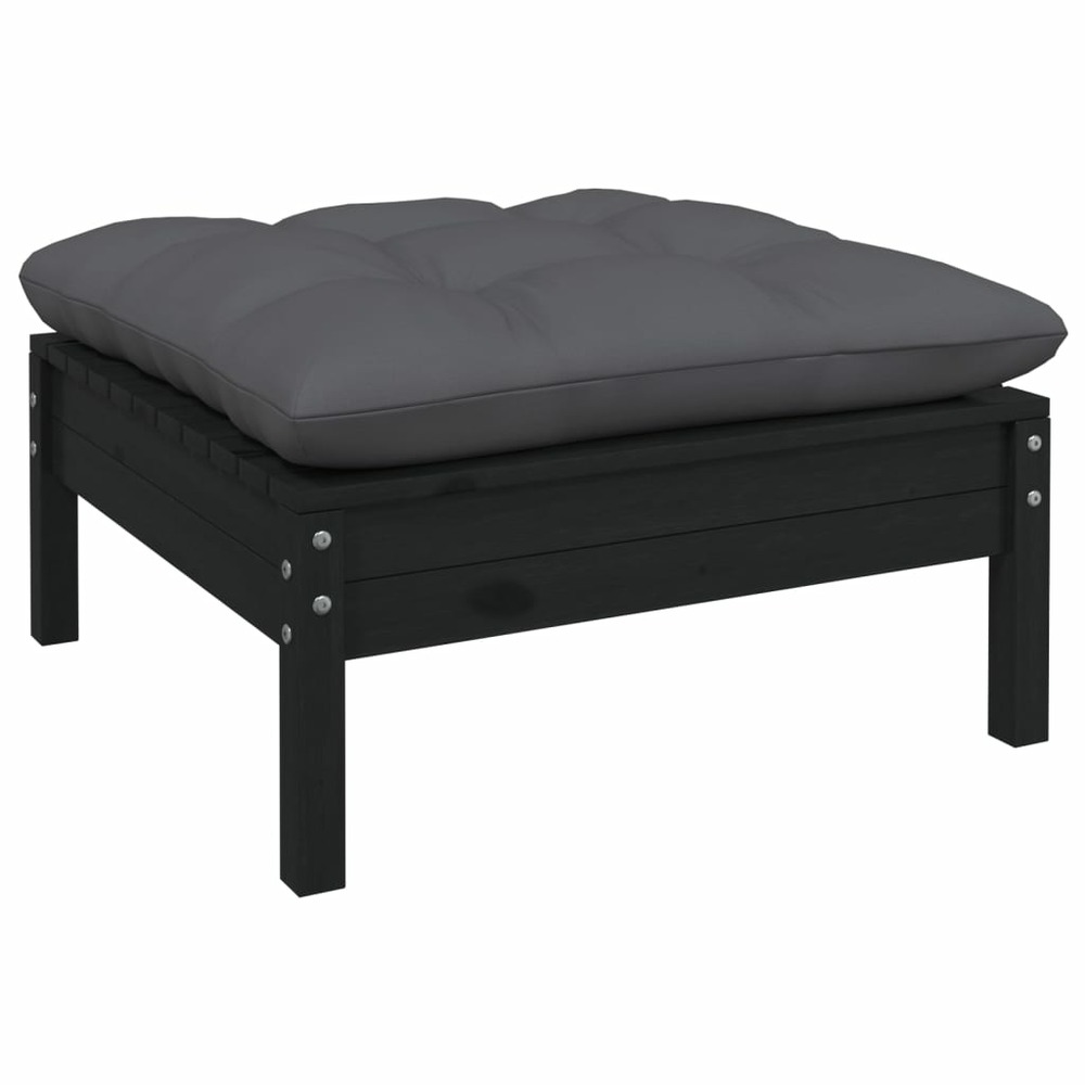Salon de jardin meuble d'extérieur ensemble de mobilier 8 pièces avec coussins noir bois de pin solide