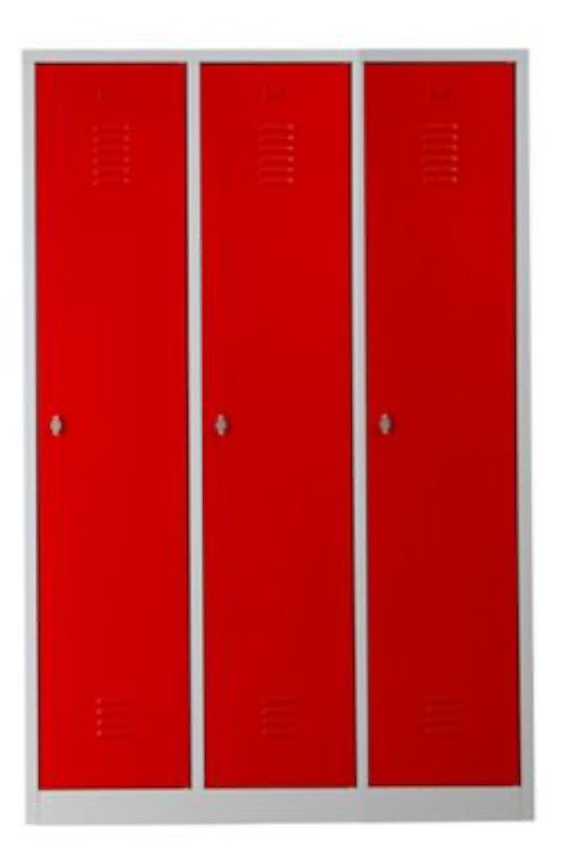PROREGAL Garderobekast Camel 3 Compartimenten HxBxD 180 x 119 x 50 cm Hangslot Grijs-Rood