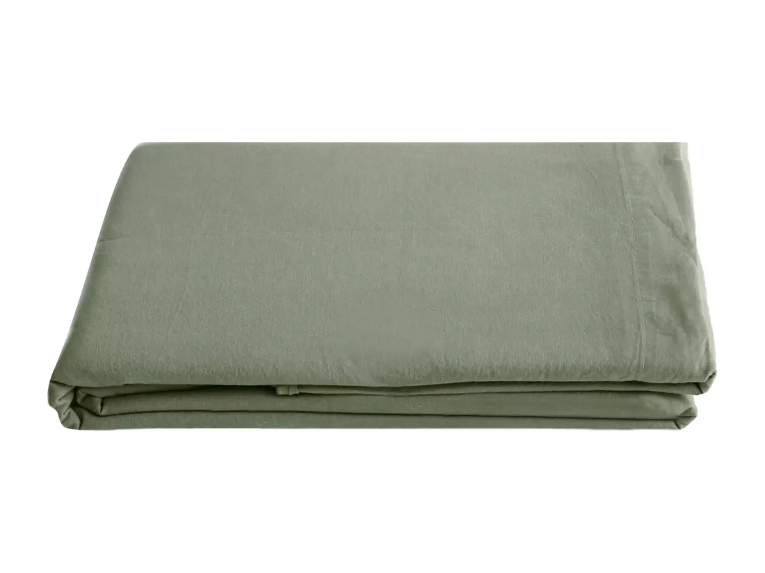 Drap plat 270x290 cm pur coton teint lavé collection PALACE vert sauge