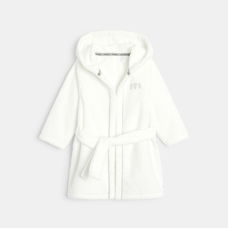 Peignoir éponge à capuche blanc naissance