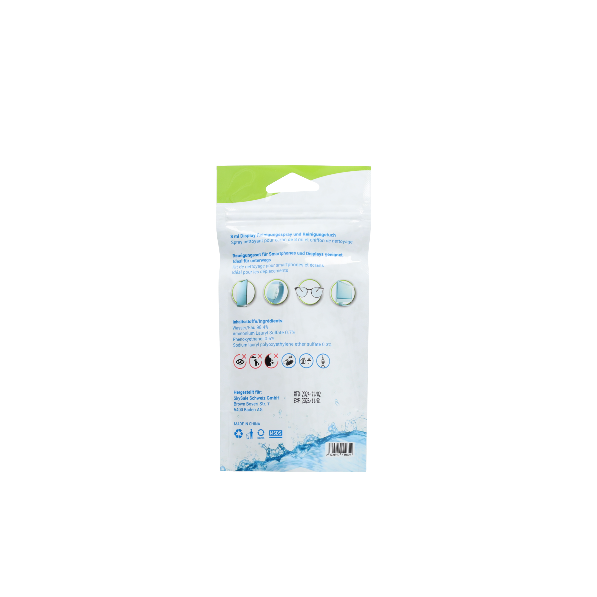 (8ml) Premium Mobile Screen Cleaning Set Display Reinigungsspray Bildschirm Cleaner Sprühflasche mit Mikrofasertuch