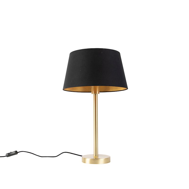 Klassieke tafellamp messing met zwarte kap 32 cm - Simplo