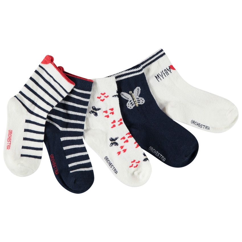Lot de 5 paires de chaussettes fantaisie pour bébé fille - Ecru