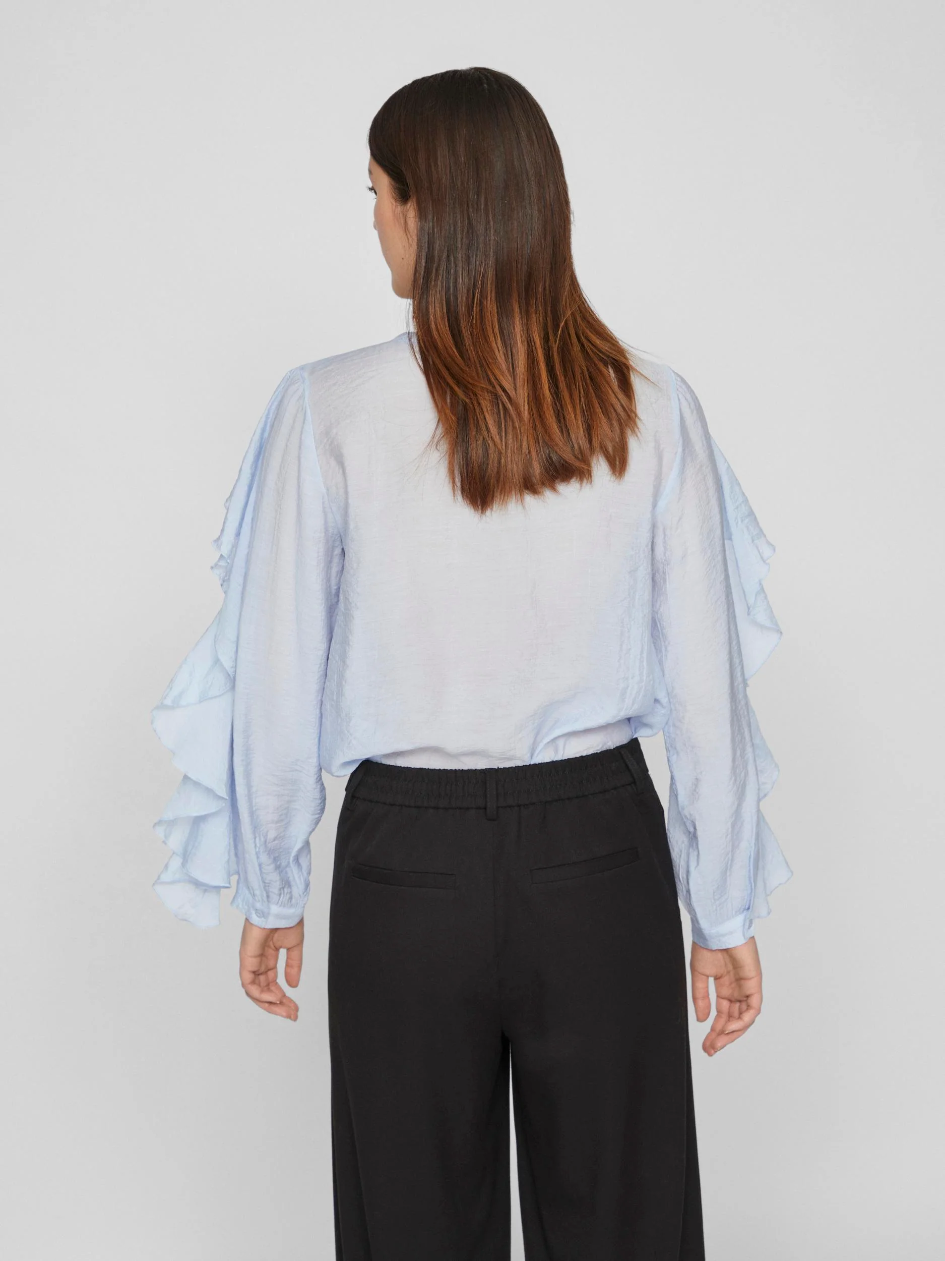 Vila  Vinabia V-neck L/S Flounce bluse - Kentucky Blue