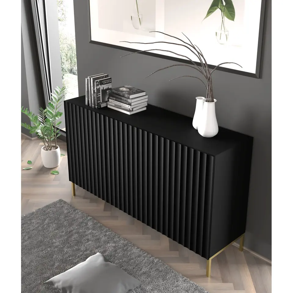 WAVE dressoir 3D 150 cm mat zwart   gouden frame