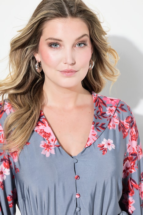 Kleid, A-Linie, Blumen-Druck, Langarm