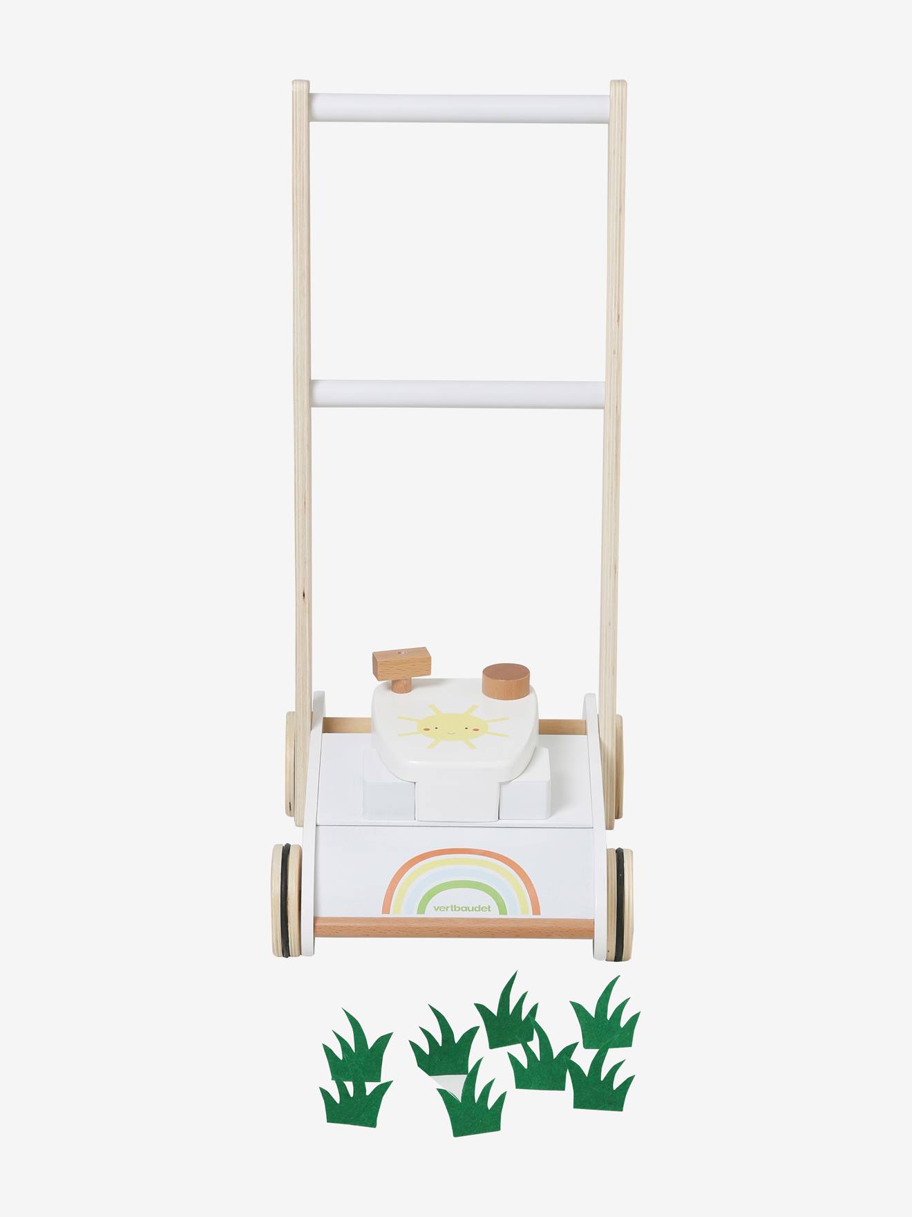 Cortador de grama de madeira com certificação FSC®, branco claro, liso com padrões.