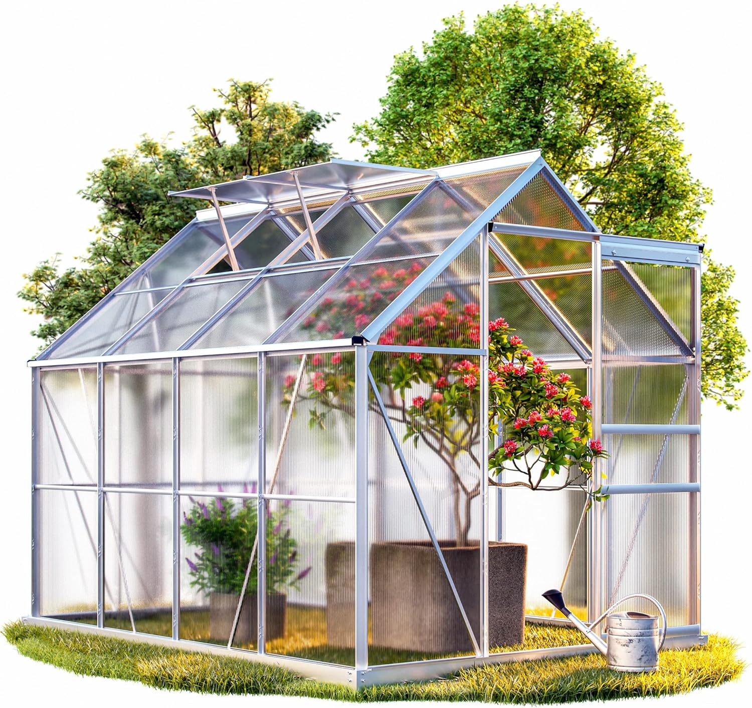 GARDEBRUKŽ Aluminium Gewächshaus 4,75m˛ mit Fundament 250x190cm inkl. 2 Dachfenster Treibhaus Garten Frühbeet Aufzucht 7,63mł