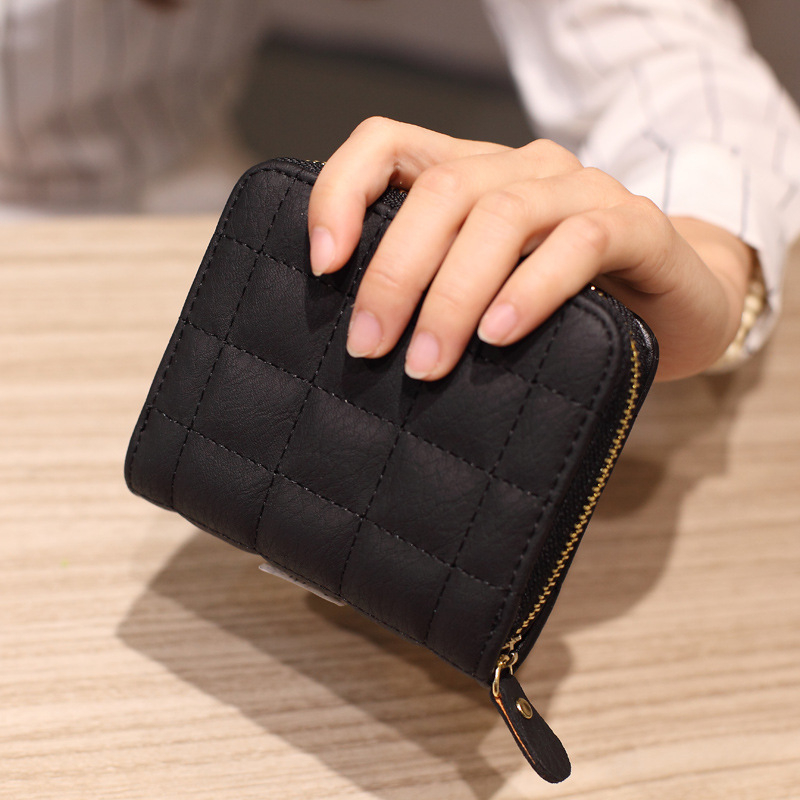 (11x10cm) Leder Geldbörse Fashion Portemonnaie mit 8 Kartenfächern - Schwarz