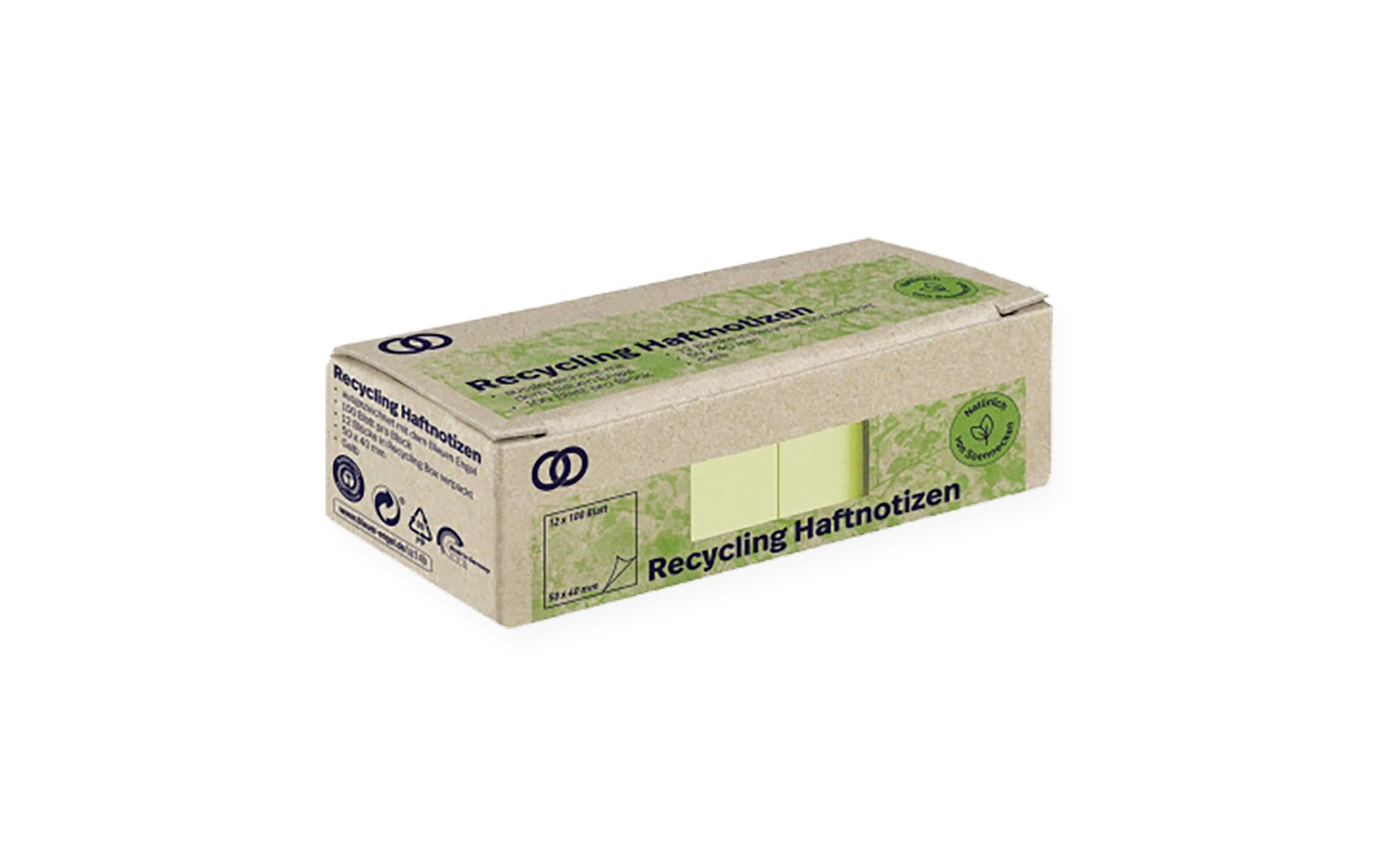 Notizzettel oeco Recycling, 5 x 4 cm, 12 Stück, GelbSelbstklebende Haftnotizen