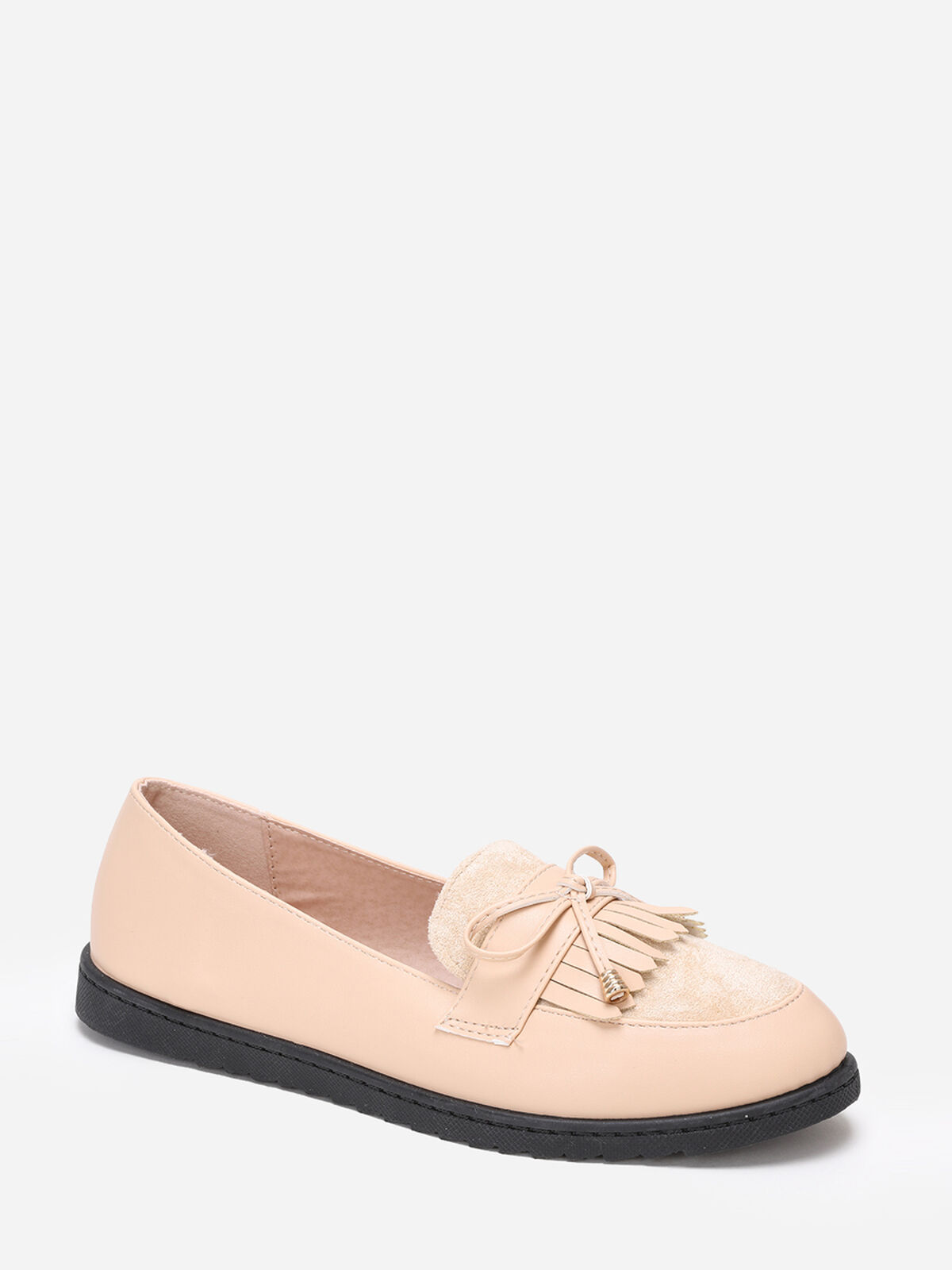 Mocassins bi-matières à nœud- Beige