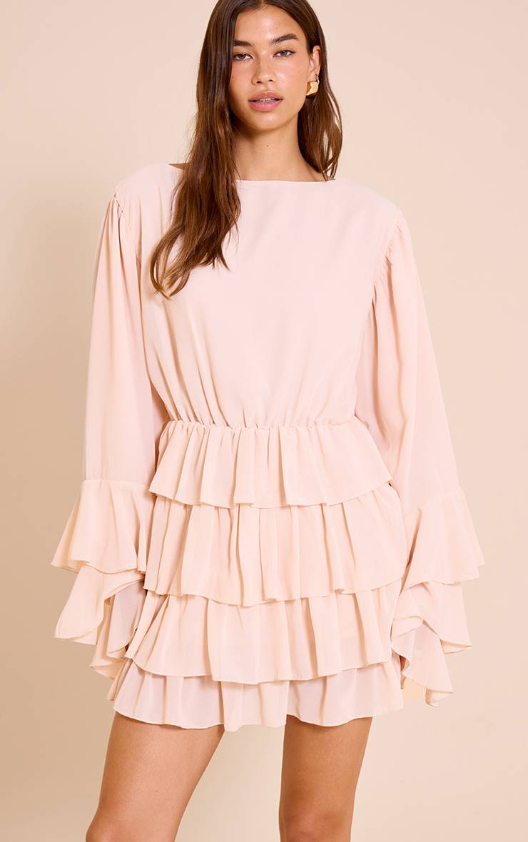 Rose Pâle Robe Droite À Col Bateau Dos Nu Avec Détails À Volants