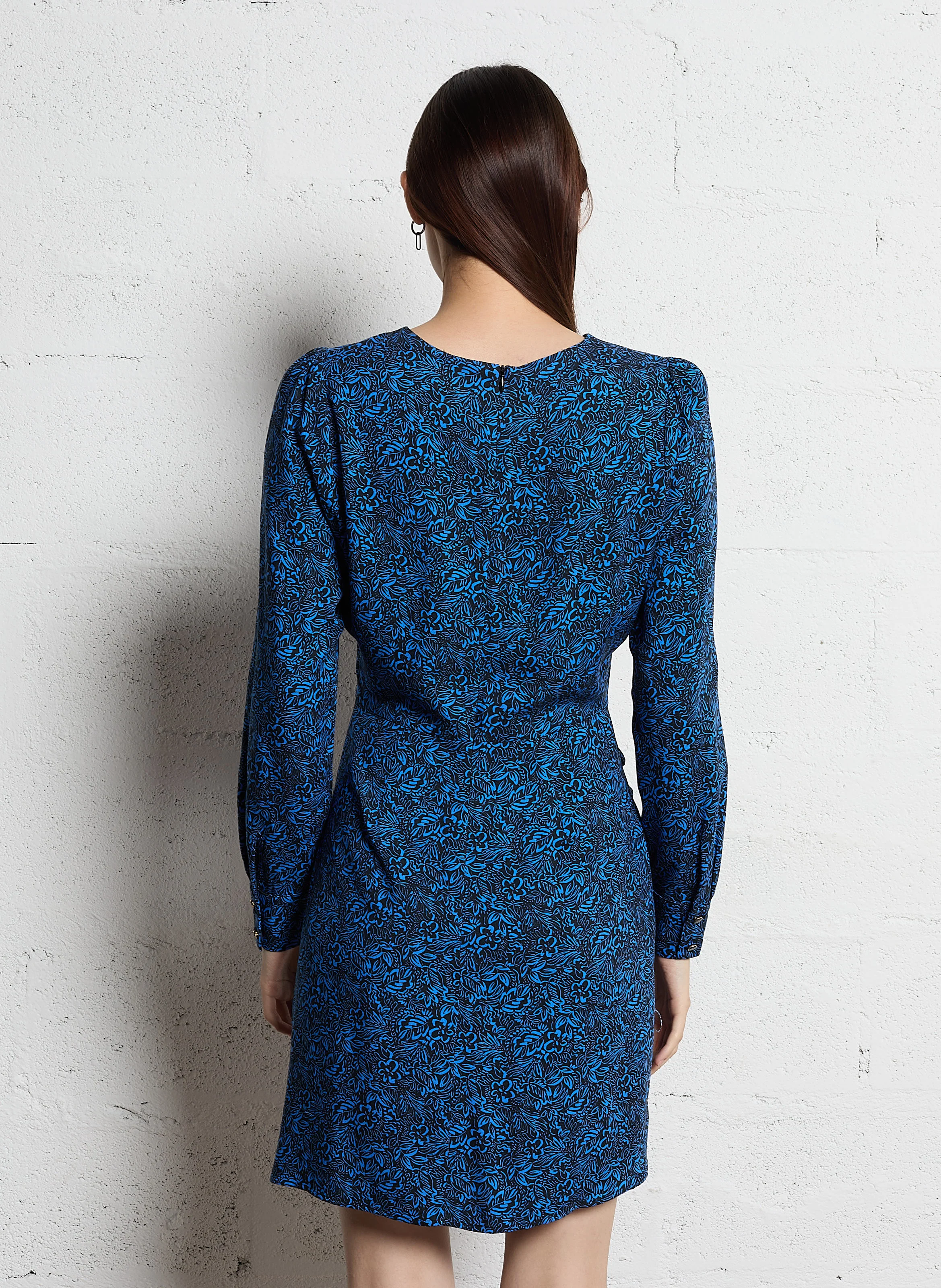 Robe courte col rond imprimée | Noir