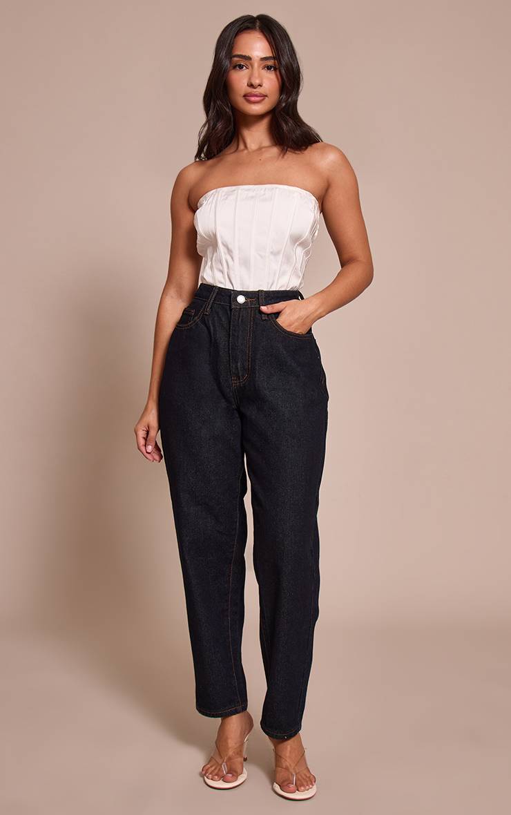 Bleu Indigo Foncé Jean Mom Taille Haute Petite
