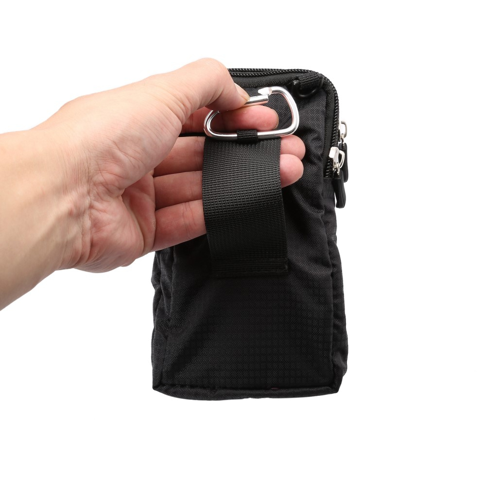 (180x100x35mm) Spritzwasserfeste Universal Nylon Tasche mit Gürtelclip und Karabinerhaken - Schwarz
