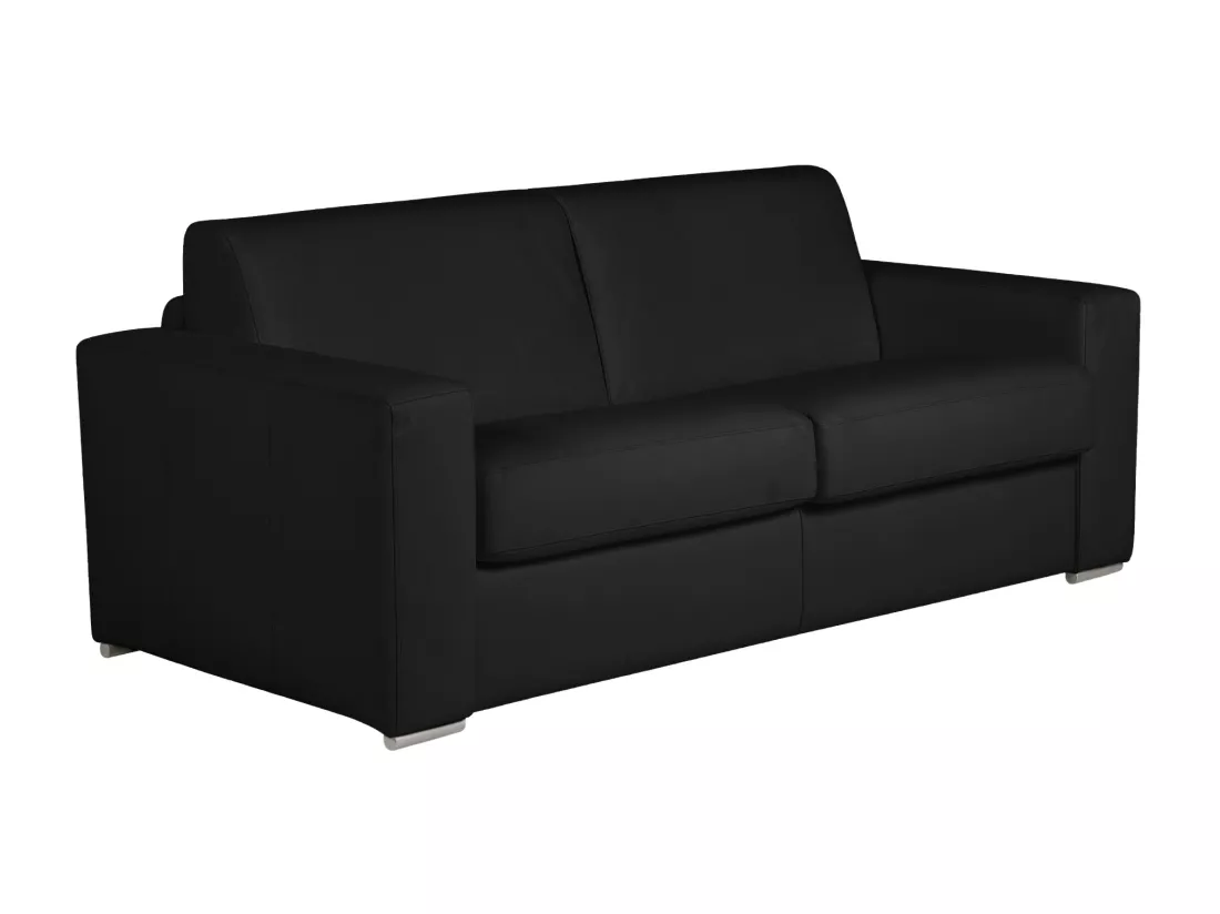 Canapé 3 places convertible express 100% cuir de buffle noir matelas 20 cm DELECTEA II
