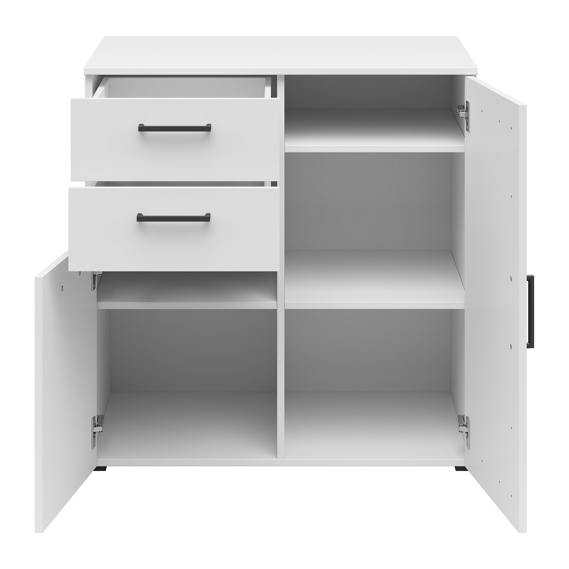 Kommode - weiß - 2 Türen - 2 Schubkästen - XL-Tiefe - 80 cm breit