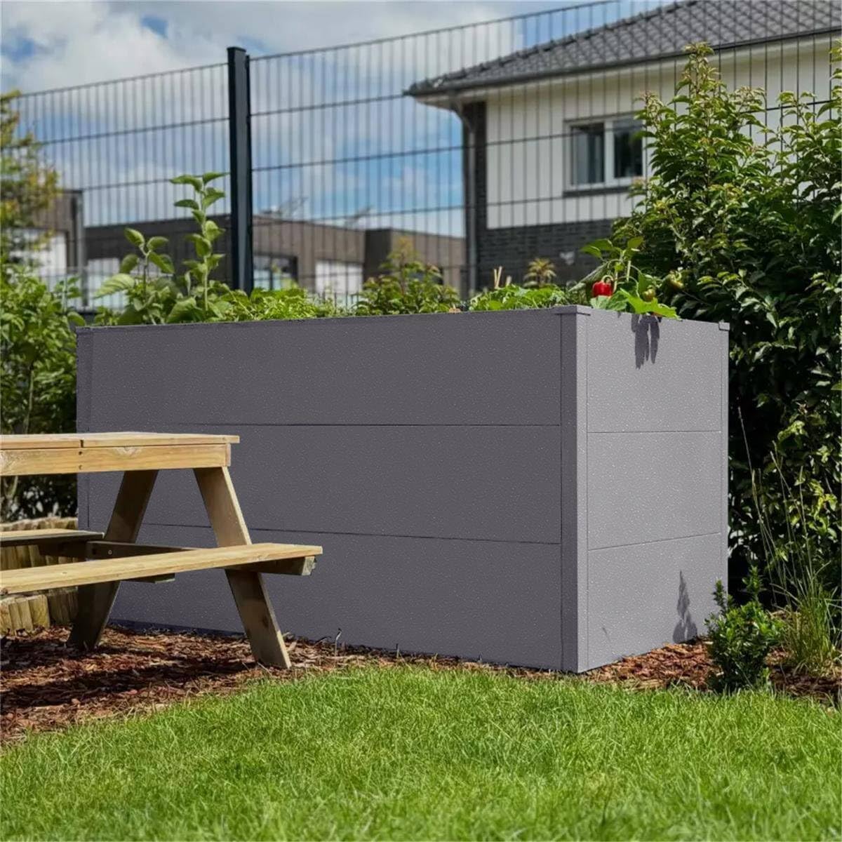 Metzler Hochbeet für den Garten oder Balkon – Stahl in Grau | Witterungsbeständiges Metall-Gartenbeet, Pflanzenbeet, Blumenhochbeet | 100 x 50 x 77 cm