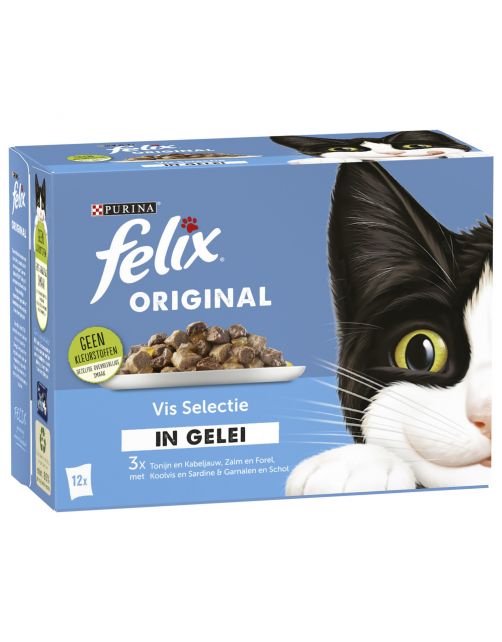 Felix Multipack Maaltijdzakjes Original Selectie In Gelei - Kattenvoer - Tonijn Zalm Koolvis 12x85 g