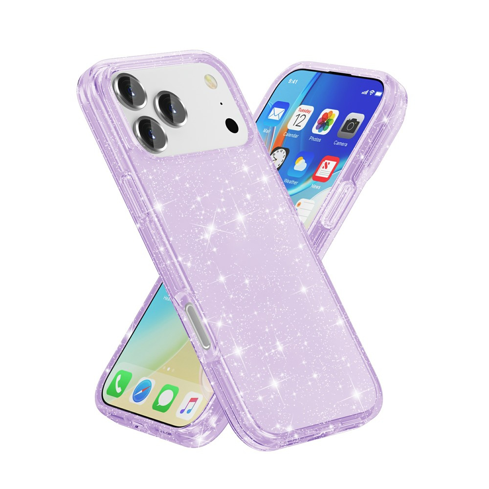 iPhone 17 Pro Hybrid Hardcase Schutzhülle im Glitzer Design - Lila / Transparent