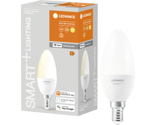 Ledvance Smart WIFI LED kaarslampen, dimbaar, B40 E14/5W (40W), mat, 470 lm, 2700 K, warm wit