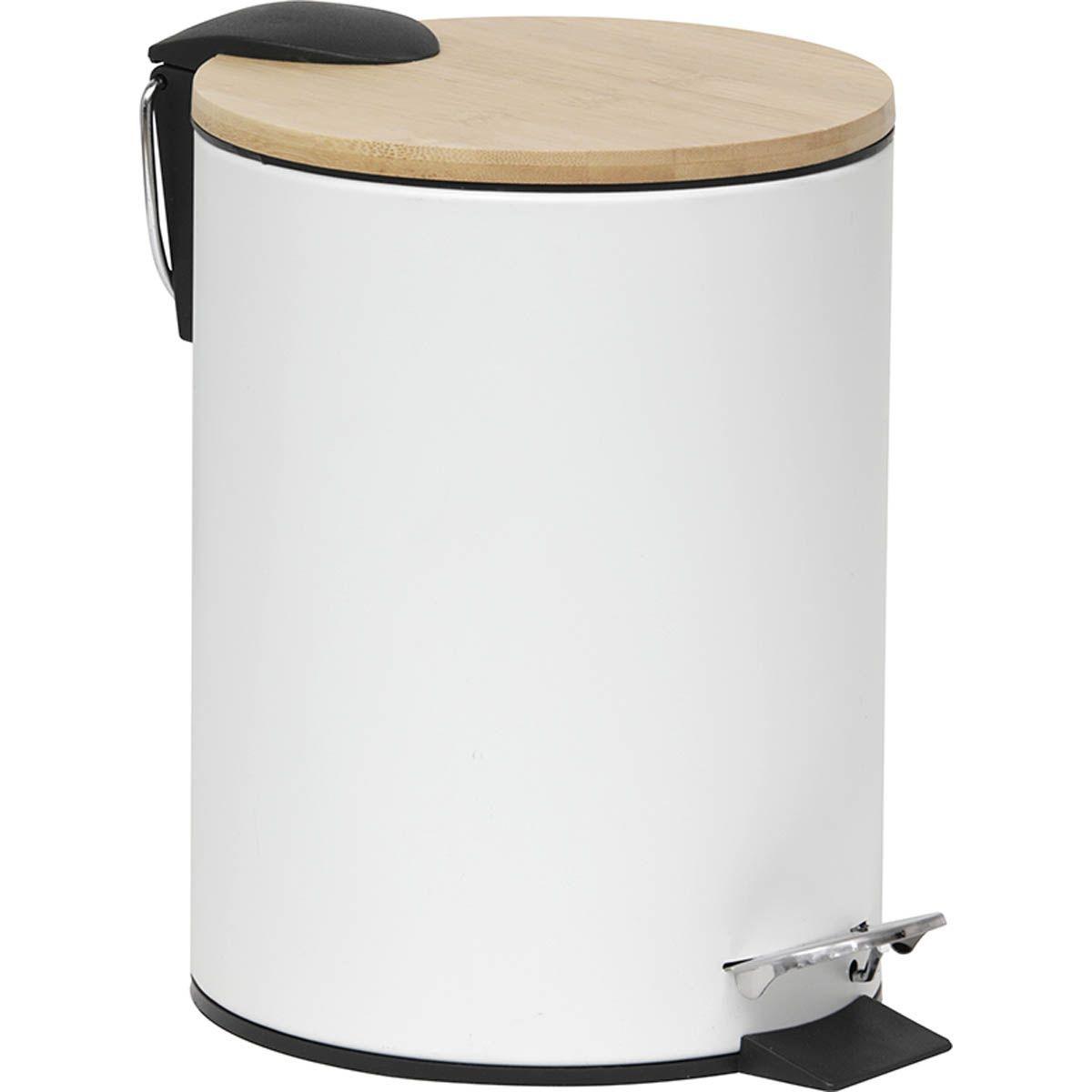 POUBELLE METAL FREIN DE CHUTE 3L BLANC BAMBOU