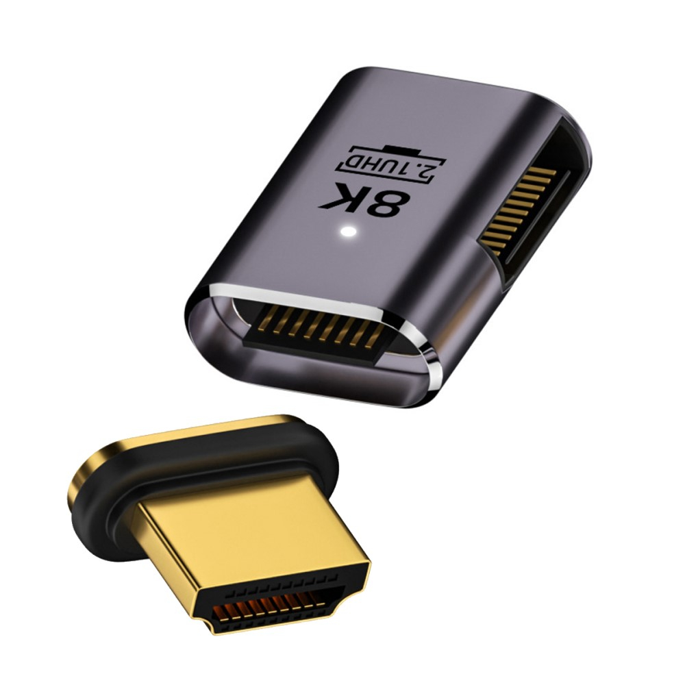 HDMI auf HDMI 2.1 Adapter Magnetisch mit vergoldetem Stecker 8K@60Hz (Winkel Links) - Grau