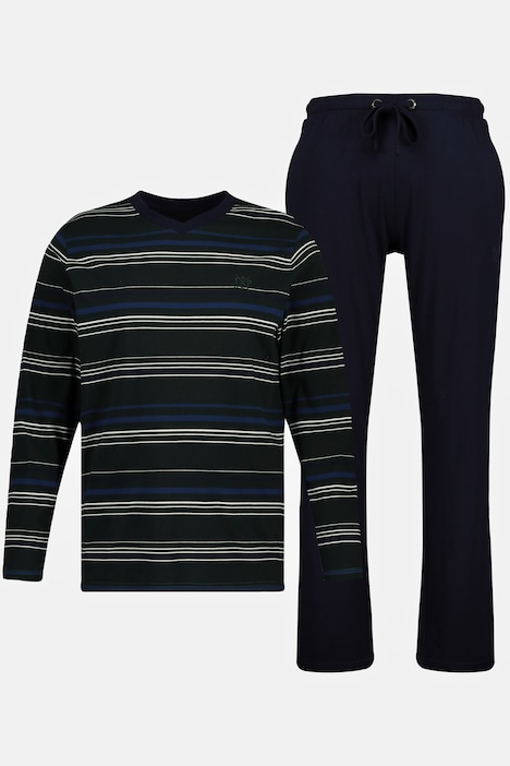 Schlafanzug, Homewear, OEKO-TEX, Zweiteiler, Ringel-Oberteil, Langarm
