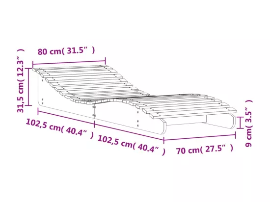 Chaise longue blanc 205x80x31,5 cm bois massif de pin