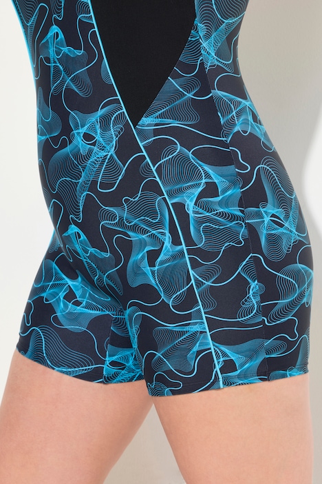 Badeanzug, Wellen, kurzes Bein, ohne Softcups, Racerback