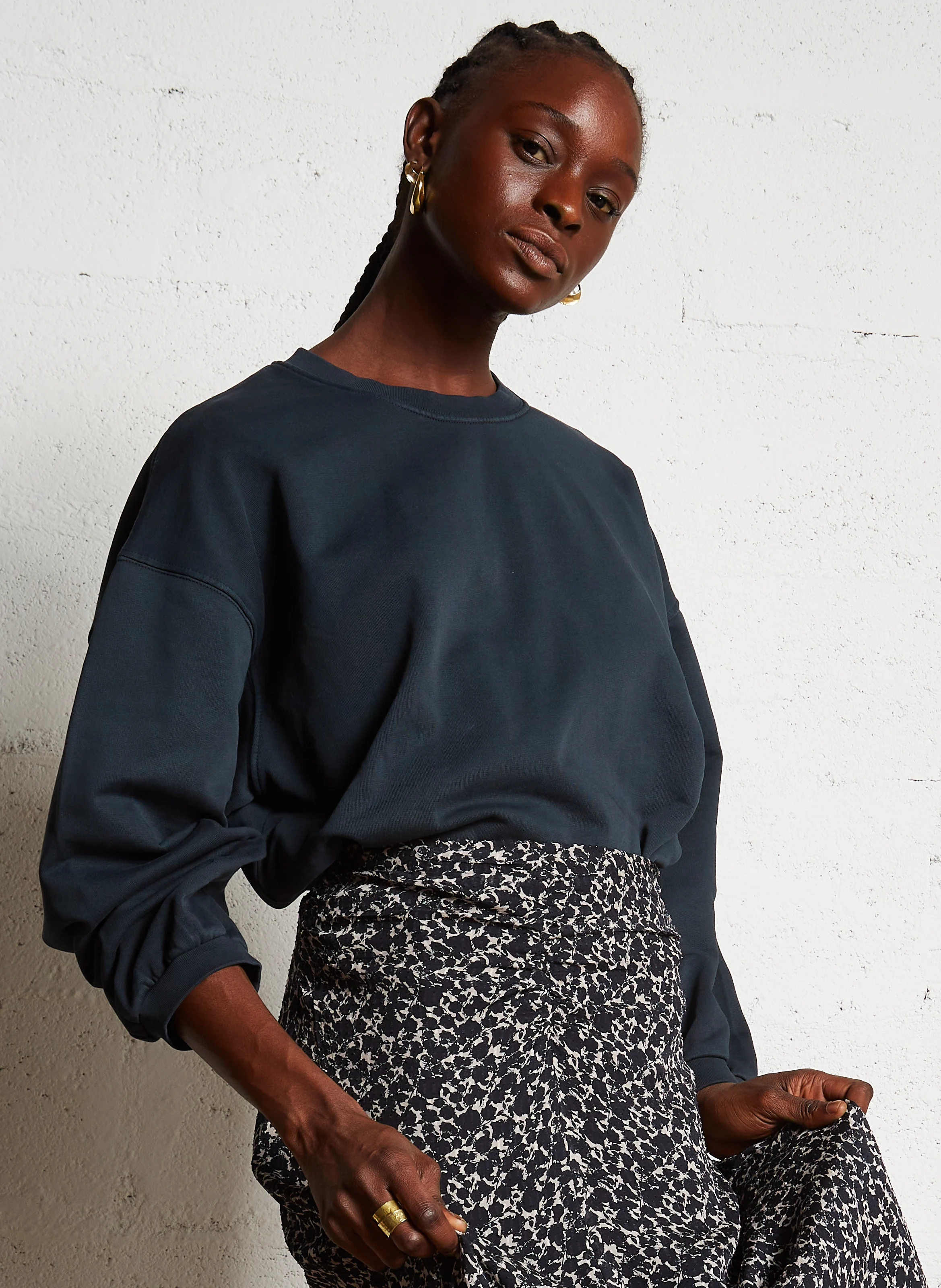 DIANA - Sweat col rond droit en coton | Gris