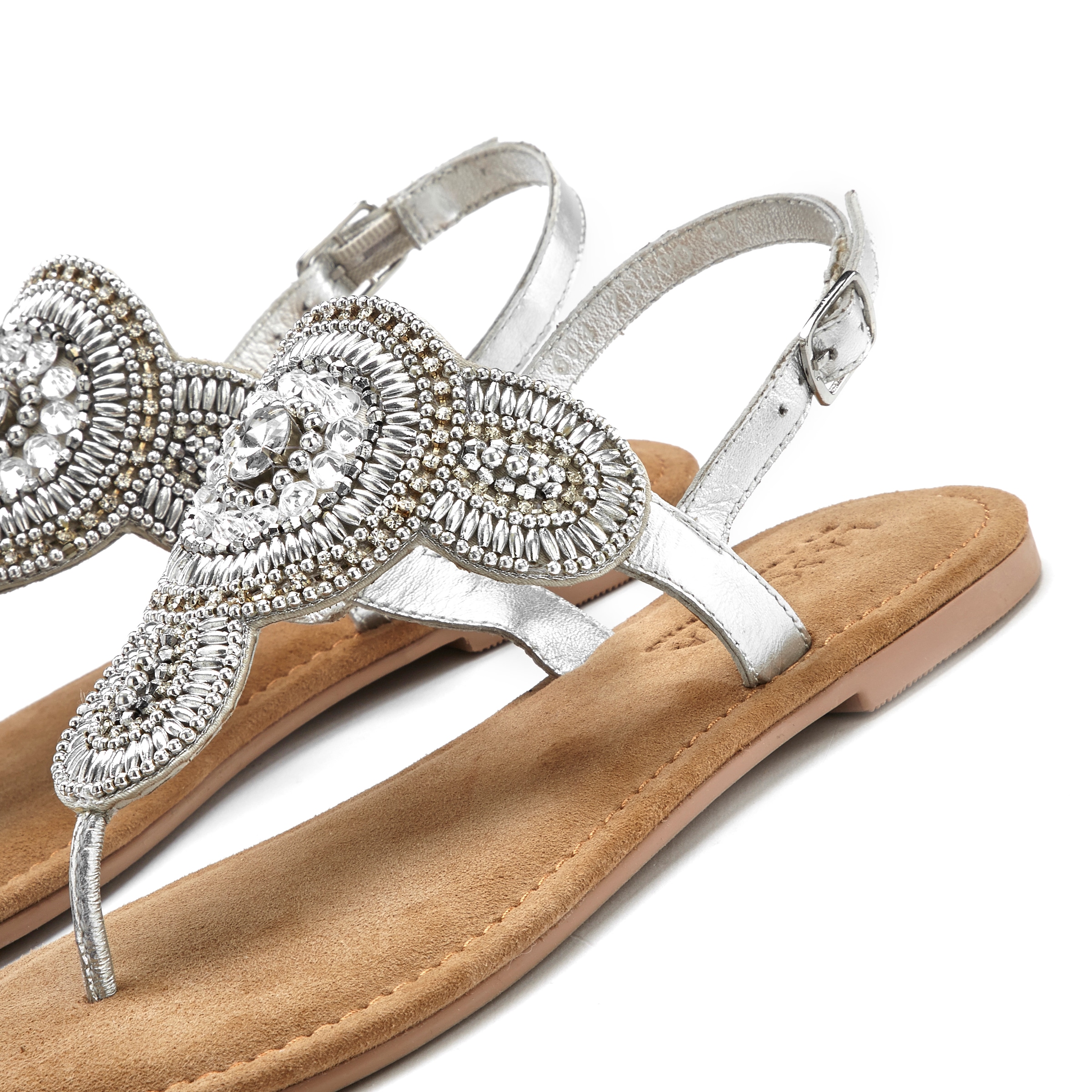 LASCANA Zehentrenner  Sandale, Pantolette  in Glitzer-Optik und softer Lederinnensohle