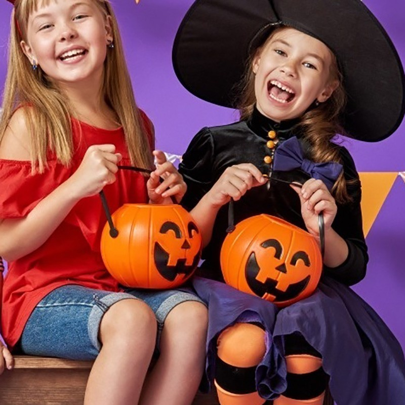 (Ø21cm) Halloween Süssigkeiten Eimer Deko Kürbis Candy Bag - Orange