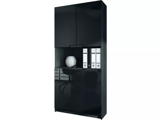 Armoire de rangement avec 5 compartiments et 4 portes, noir mat/noir haute brillance (82 x 184 x 37 cm)