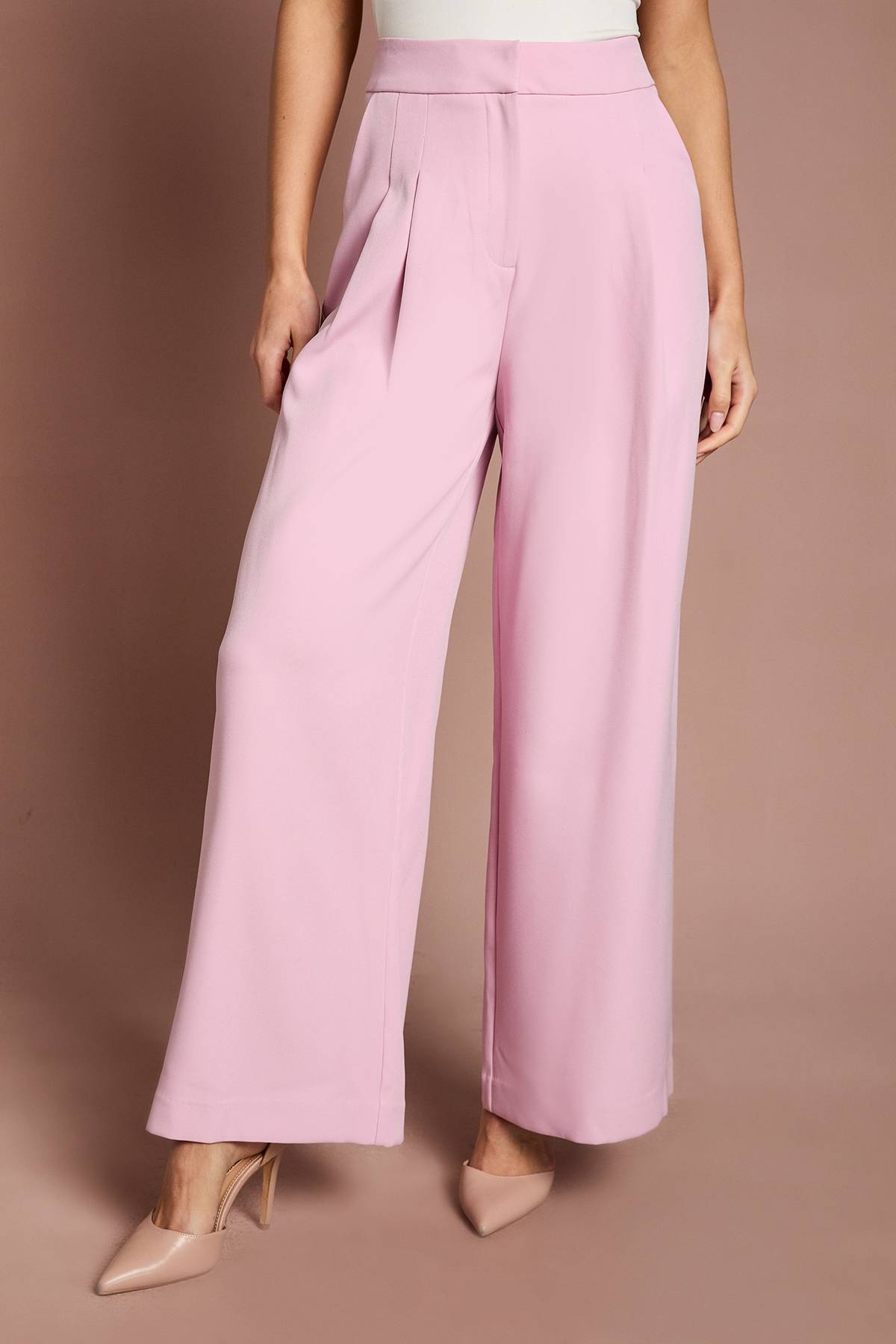 Coast Pantalon Large En Crêpe Lisa Beige