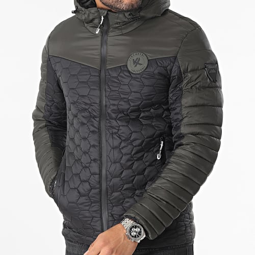 Doudoune Capuche Noir Vert Kaki