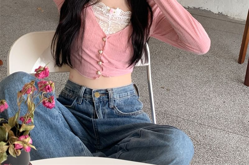 Letme - Lange mouwen kanten crop cardigan