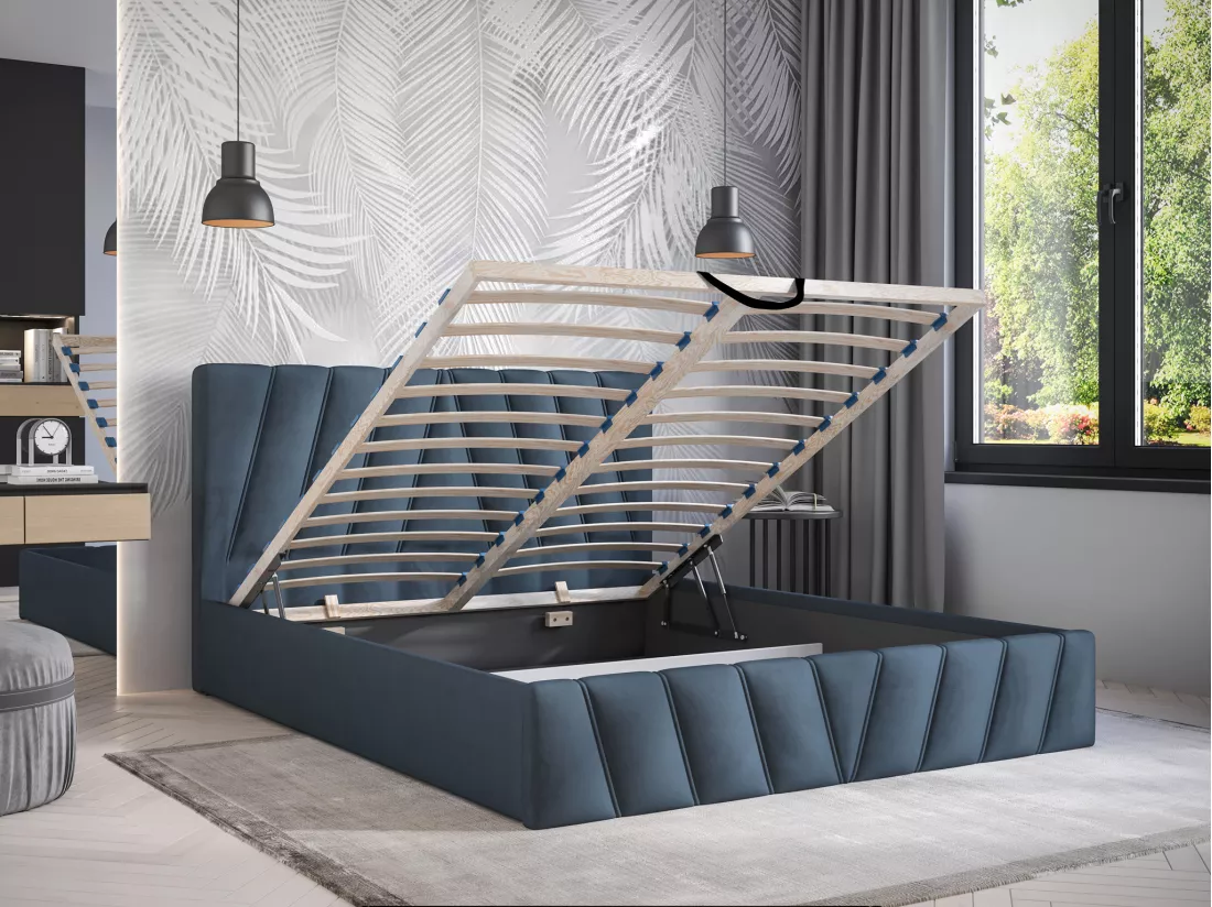 Lit coffre 160 x 200 cm - Velours - Bleu - LIDAMA de Pascal Morabito