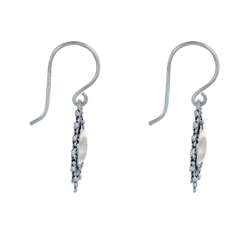 Boucles d'Oreilles Argent Goutte Ethnique et Nacre