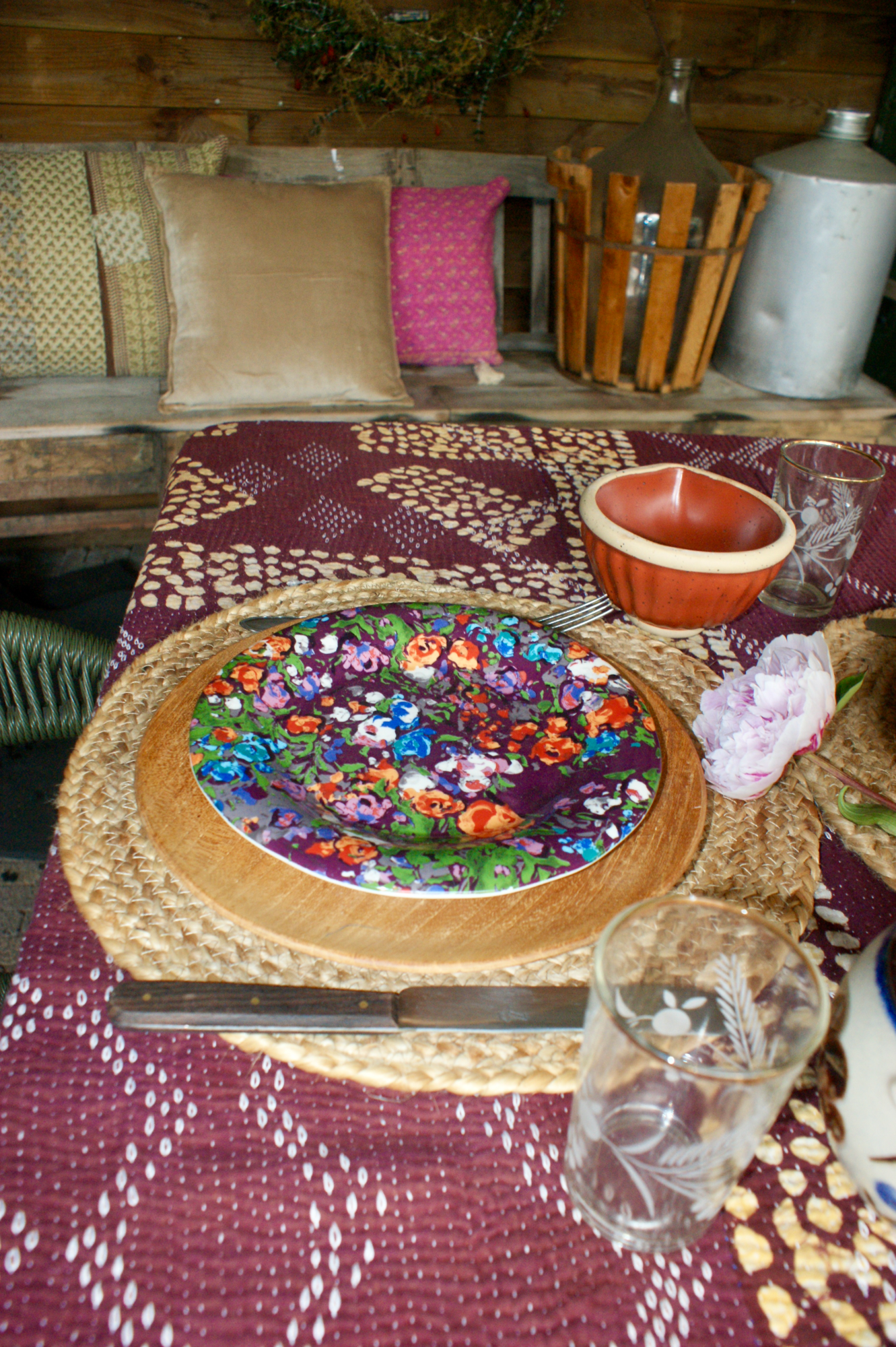 Kussen Kantha vintage 40x60 cm pink