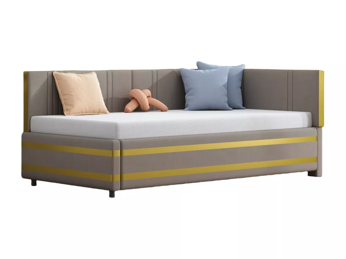 Lit banquette 90x200cm en velours - avec sommier à lattes - Gris (matelas non inclus)