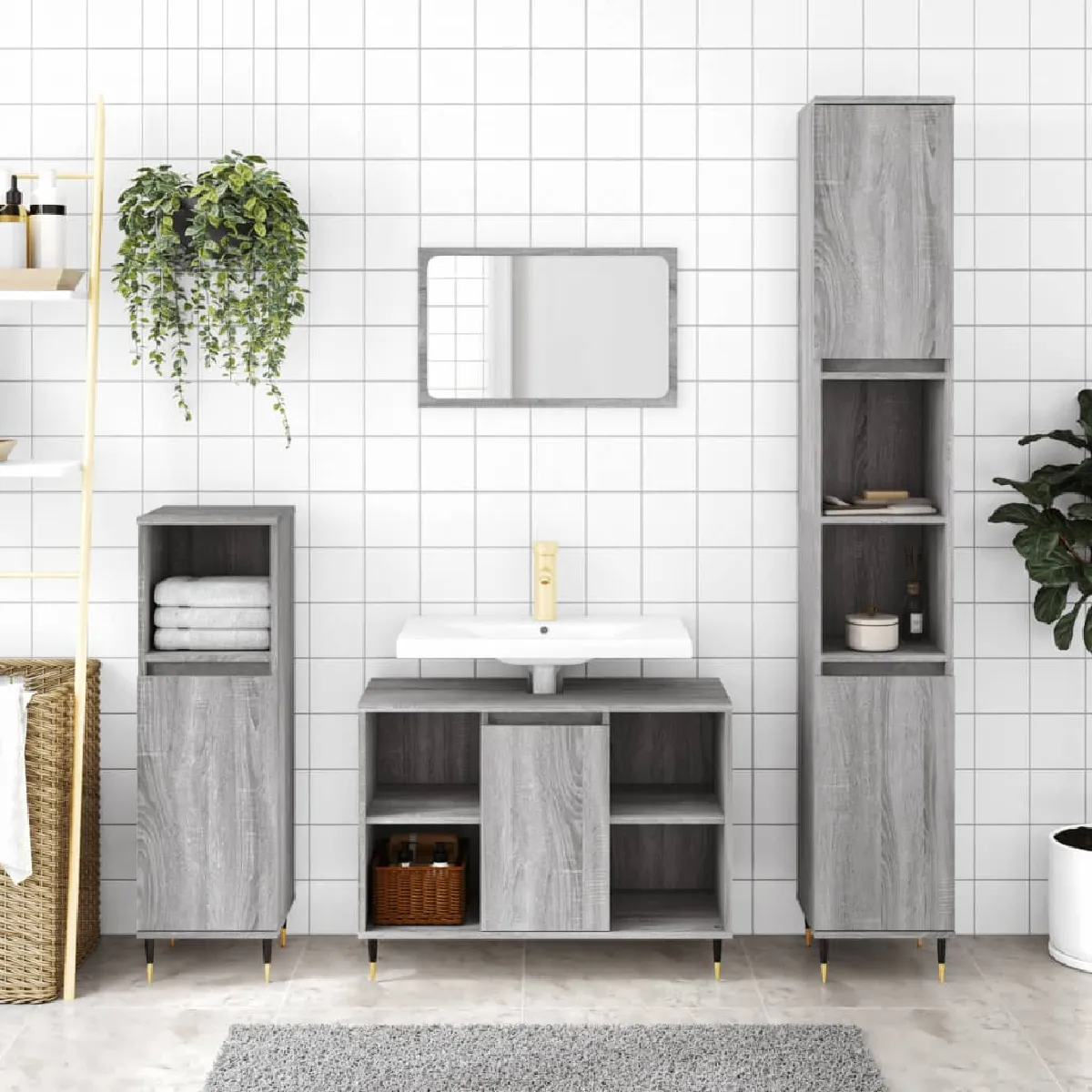 VidaXL Ensemble Salle de Bain - Sonoma Gris